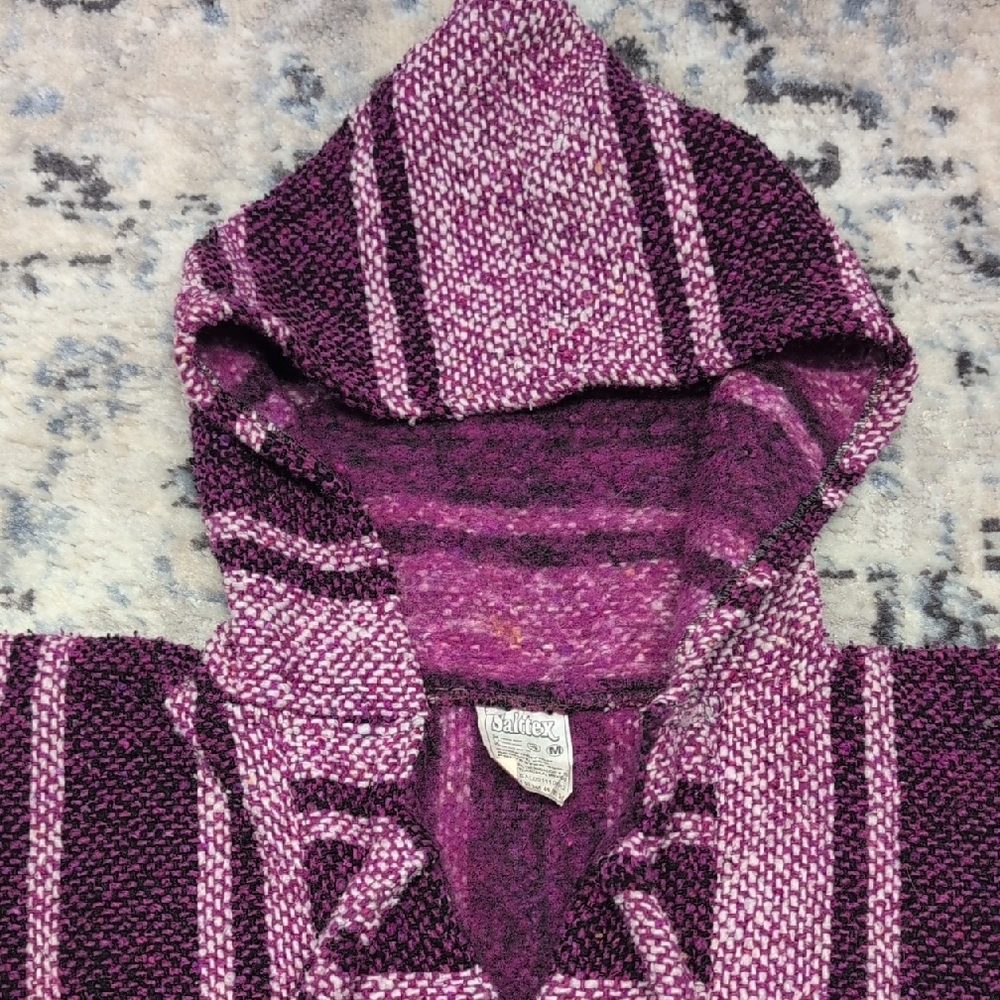 Salttex Baja Hoodie M Purple Pink Striped Mexican Drug Rug Poncho - Picture 3 of 7